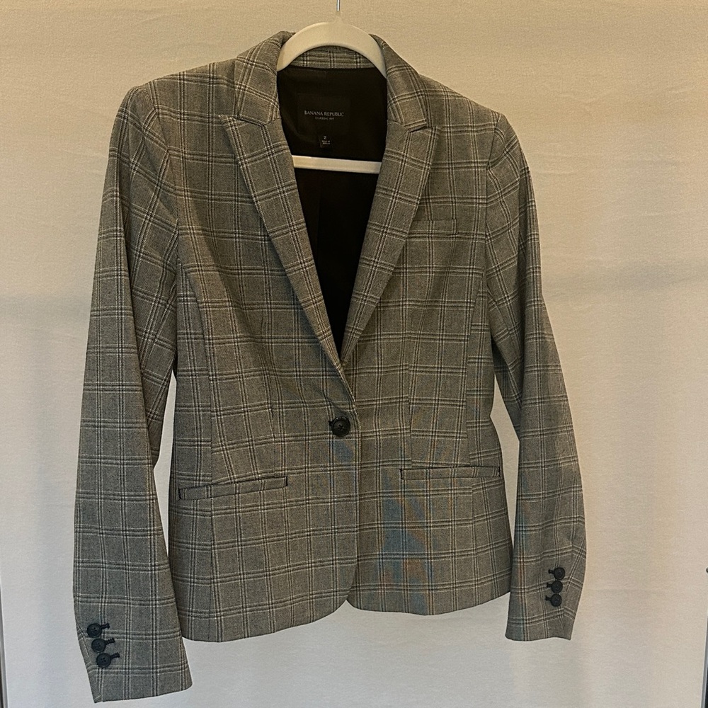 Banana Republic Gray Plaid Single-Button Blazer